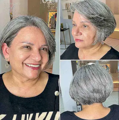 Short Wedge Bob with Side Fringe for Women Over 50 with Fuller Face Shapes
