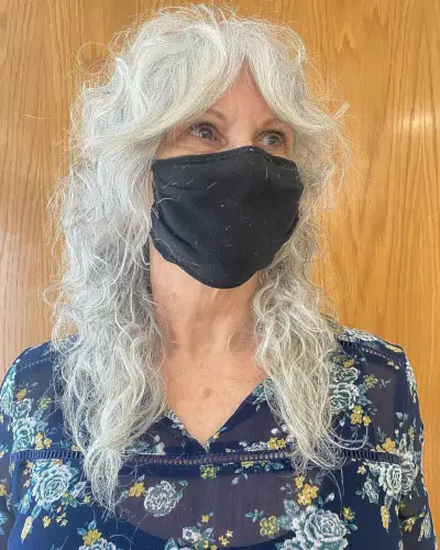 Mid-Length Shag with Curtain Bangs for White Hair