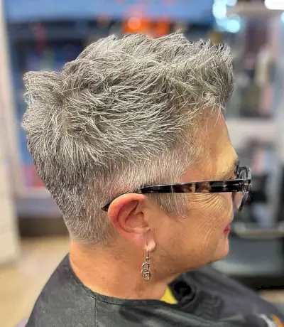 Super Short Brushed-Up Pixie Hairstyle with Spikes for women aged 60