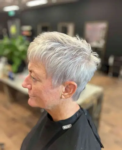 Platinum Blonde Choppy Pixie with Thin Bangs for women 60 and up