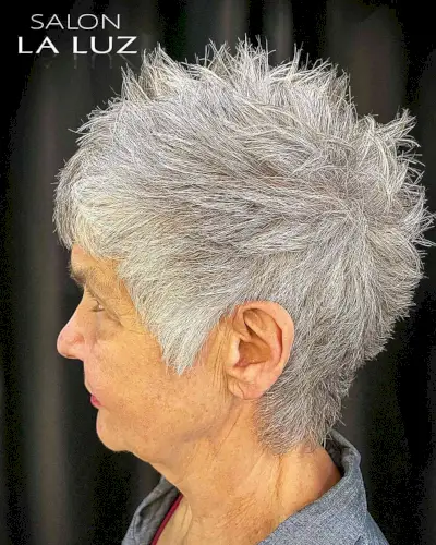 Very Short Gray Spiky Choppy Pixie Hair for Ladies aged 60