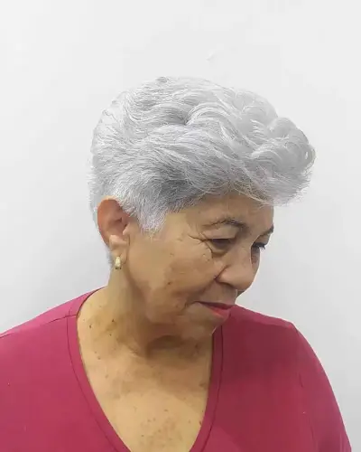 Wavy Short Choppy Pixie with Tapered Nape and Sides for White Hair Women Over Sixty