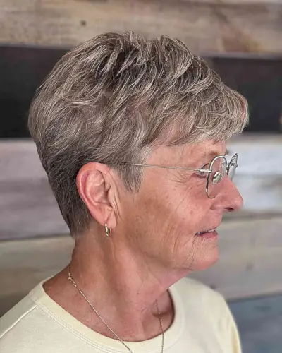 Layered Choppy Pixie with Short Sides and Nape on women past their 60s