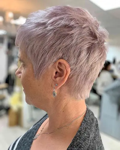Lilac Short Hair with Chopped Layers for Older women over sixty