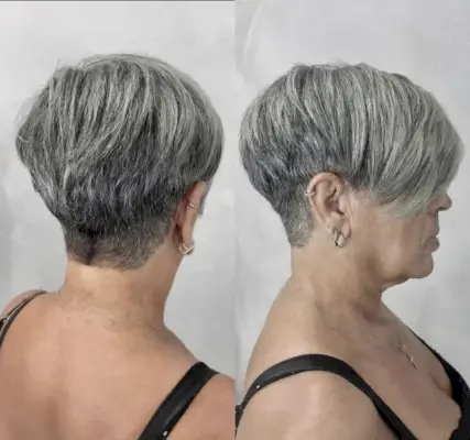 Salt and pepper short pixie cut for women getting older