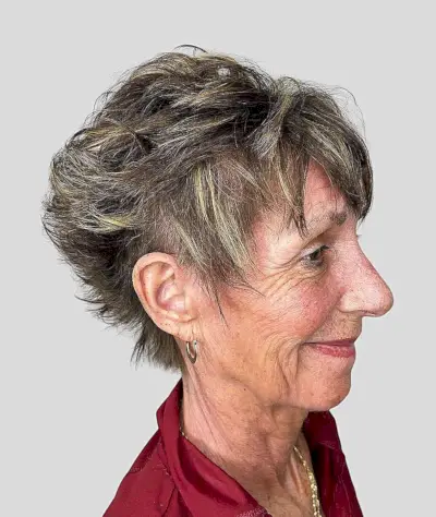 Wash and Wear Messy Pixie with Partial Highlights for Mature Ladies Over 50