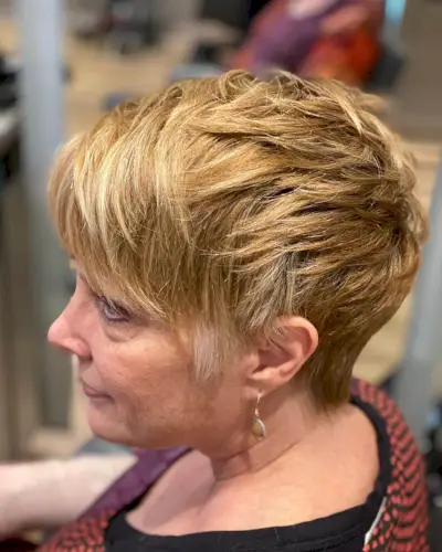 choppy pixie with side bangs for 50 year olds