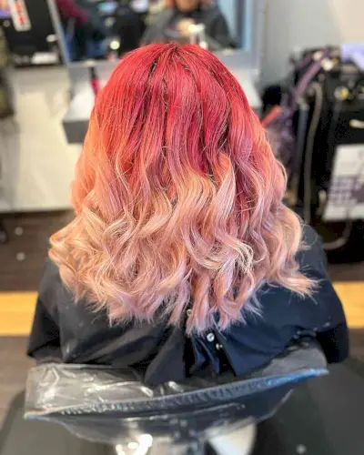 Short Wavy Bob with Red to Blonde Ombre