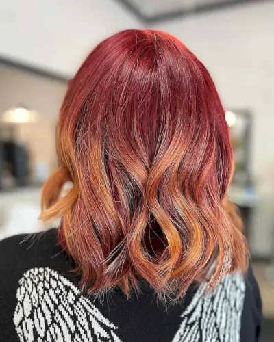 Fall-Inspired Red and Brown Ombre on a Short Bob