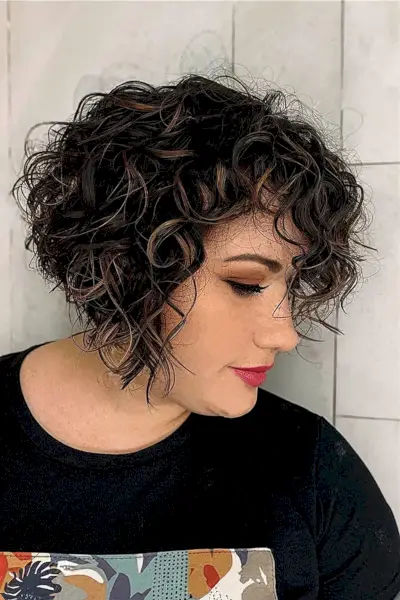 Super Short Stacked Curly Pixie Bob Cut