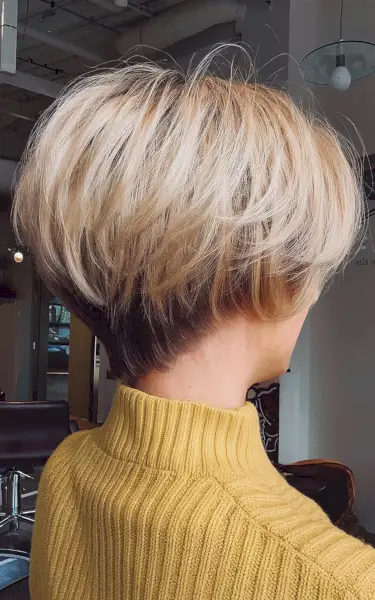 Stacked Blonde Bixie with Dark Nape for women with short layered hair