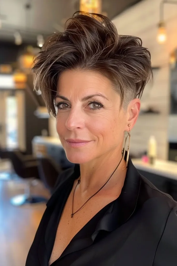 40歳以上の女性のためのファンキーピクシーカット' title=