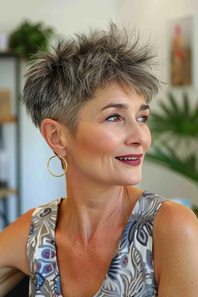 50歳以上の女性のためのエッジの効いたピクシー' title=