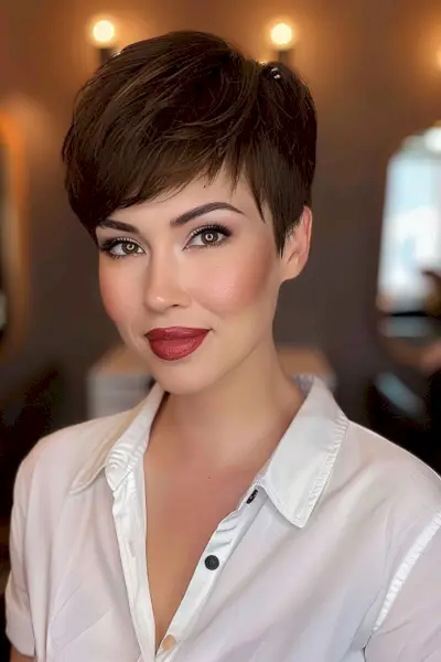 Asymmetrical pixie with bangs