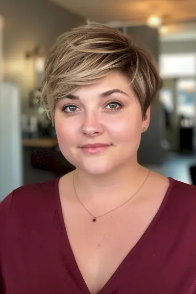 Pixie with choppy layers for round face shapes
