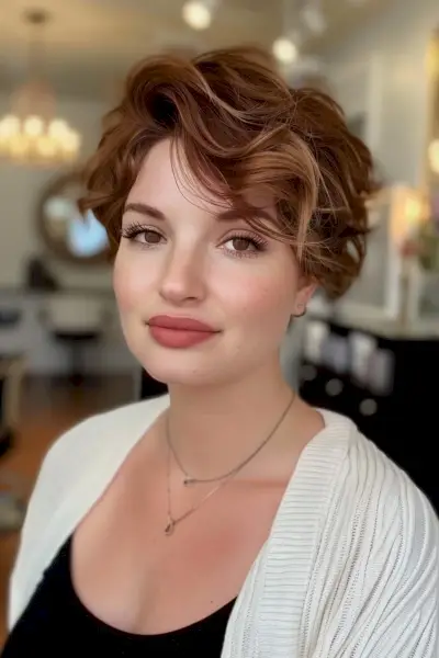 Pixie for women with round faces and wavy hair