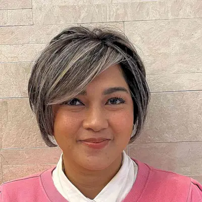 French Balayage on a Long Pixie Cut for Round Faces