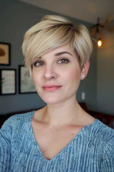 long choppy pixie with side bangs for fine hair