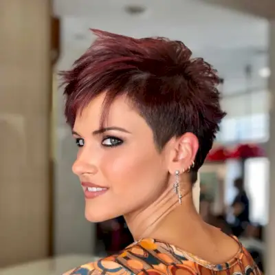 Textured Long Top Pixie with the Short Shaved Side and a Fringe