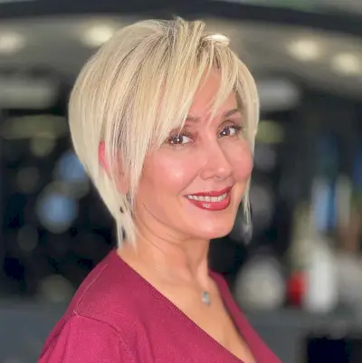blonde long pixie with fringe for older ladies