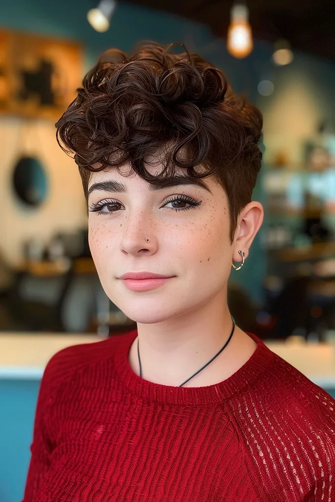 Pixie střih nenáročný na údržbu pro vlnité vlasy' title=