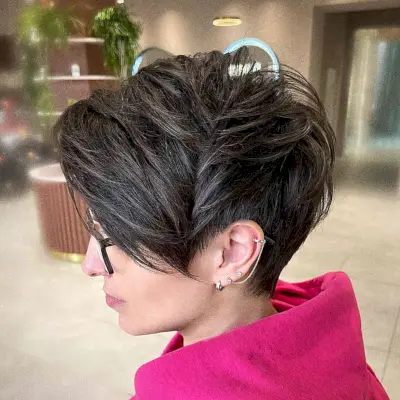 Long Layered Pixie Cut for Short Hair and women with glasses