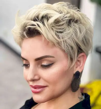 Short Blonde Pixie with Dark Roots