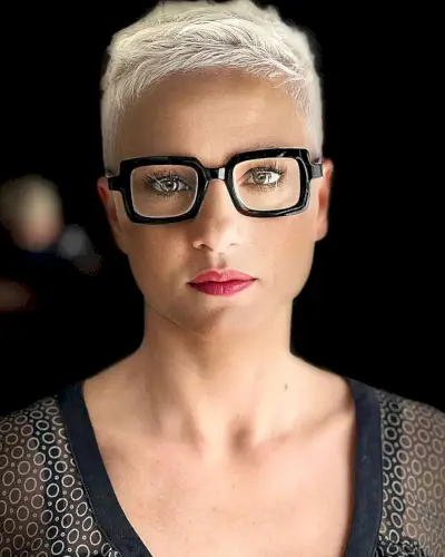White Blonde Pixie for Ladies with Glasses