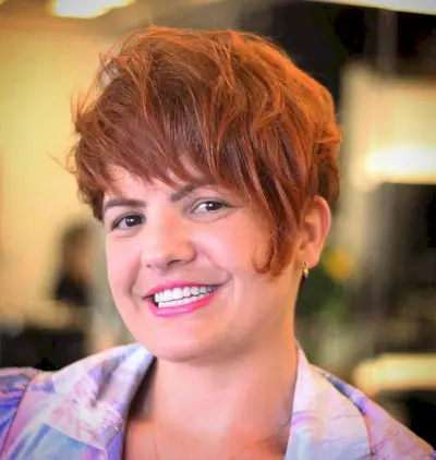 Copper Messy Pixie Cut with Long Bangs