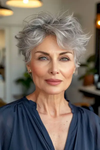 Grey Pixie Haircut for Women Over 60