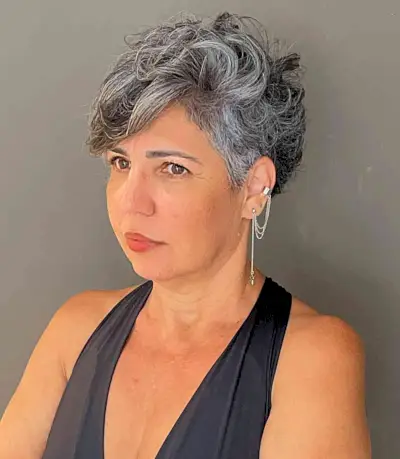 Salt and Pepper Messy Pixie for Coarse Hair women over 50