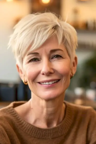 Corte curto loiro pixie.