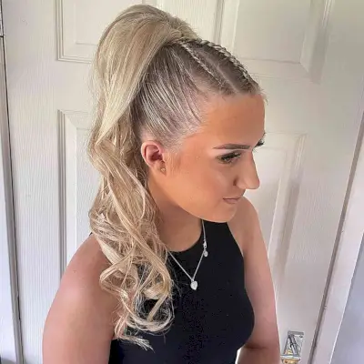Curled High Ponytail with Dutch Braids