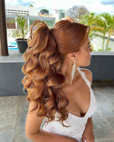 Big Copper Curly Waves for Ponytail Updo