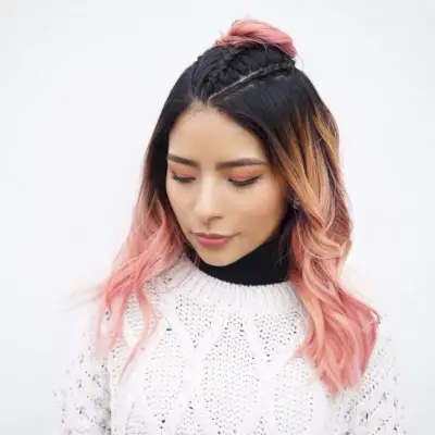 High Contrast Peach Balayage Prom hairstyle