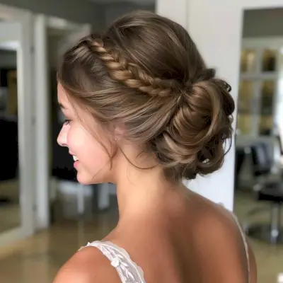 Curled Bun with Braided Detail Prom Hairstyle