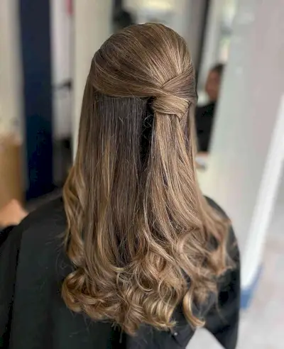 Prom Half Up Half Down Modern French Twist with Curly Ends