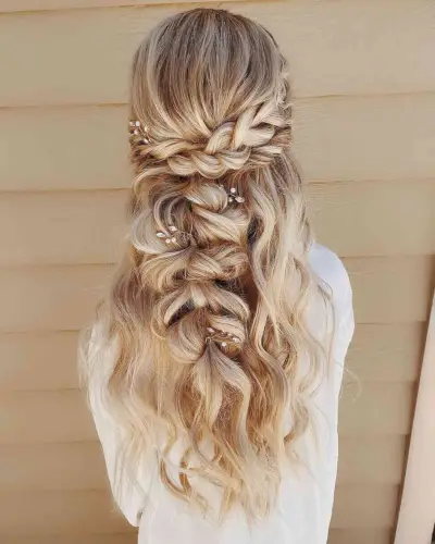 Sexy Blonde Bohemian Half Up Half Down Braid for Prom
