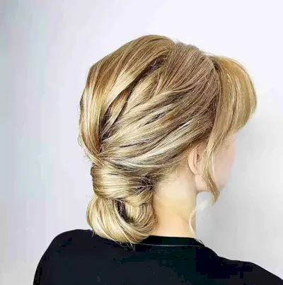 Wrapped Bun with Side Bangs for Straighter, Thick Locks on Blonde Women