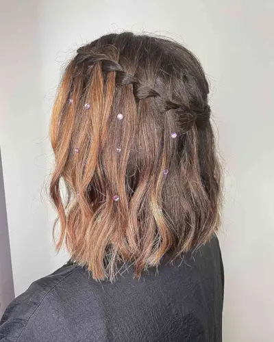Short Wispy Waterfall Braid with Gems for Prom