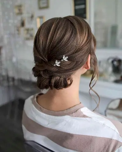 Prom Relaxed Rope Braid in a Low Bun for Mid-Length Hair