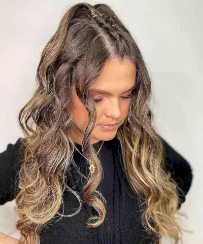 Mini Braided Half-Ponytail and Voluminous Waves Down Hairstyle