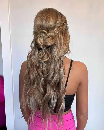 Twisted Bubble Braid Half Updo for Prom Night
