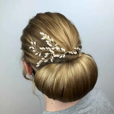Full Chignon with a Pearl Hair Vine