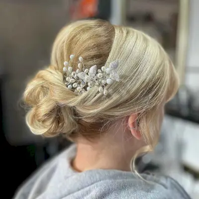 Twisted Bun with a Pearl and Crystal Hair Comb