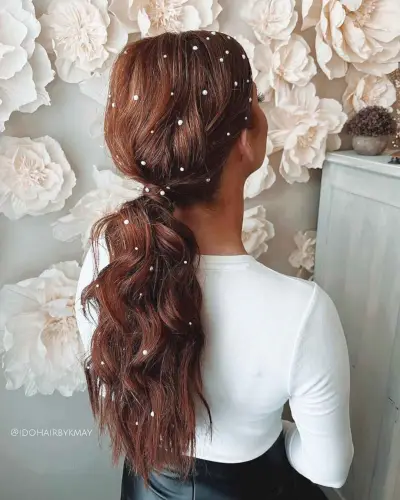 Amazing Wavy Ponytail with Pearls