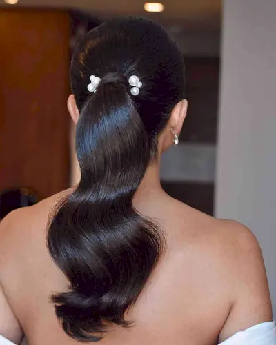 Sleek Waves on Black Ponytail Hair for Prom