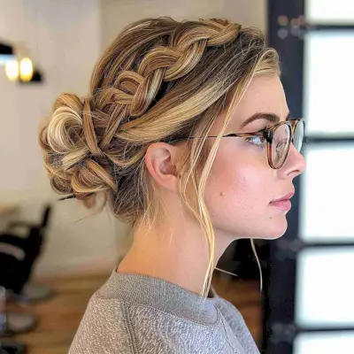 Picture of a braided updo with glasses