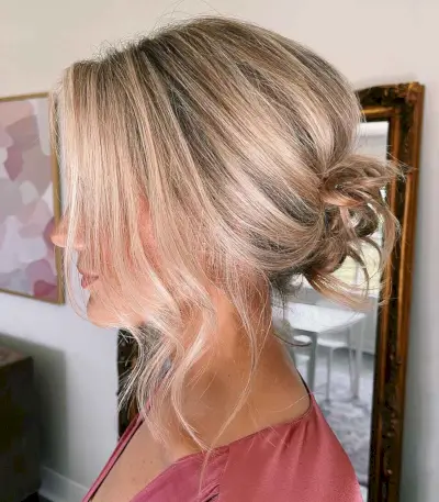 Loose Low Bun Hairstyle with a Face Frame