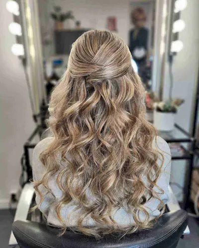 Easy Overlap Half-Updo with Long Soft Curls for Prom Night